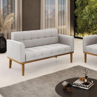 Imagem de Poltrona Namoradeira Decorativa Pés Fixo Em Madeira Castanho Veludo Cinza