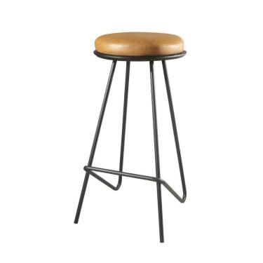 Imagem de Banqueta Canastra Couro Caramelo Base Metal Preto