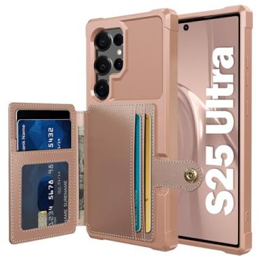 Imagem de Tcaraersing Capa para Samsung Galaxy S25 Ultra de 6,9 polegadas com suporte para cartão, compatível com suporte magnético para carro, capa de telefone tipo carteira flip de couro TPU macio resistente