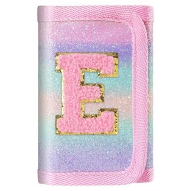 Imagem de Carteira rosa com inicial brilhante para meninas/mulheres - linda bolsa infantil, presentes de aniversário para adolescentes de 6 a 12 anos, Letra E, Minimalista