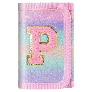 Imagem de Carteira rosa com inicial brilhante para meninas/mulheres - linda bolsa infantil, presentes de aniversário para adolescentes de 6 a 12 anos, Letra P