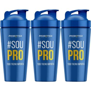 Imagem de Kit 3X Coqueteleira Alumínio Steel - 750ml Azul - Probiótica-Masculino