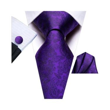Imagem de Conjunto De Gravata Masculina Com Listras Florais Roxas, Lenço De Bols