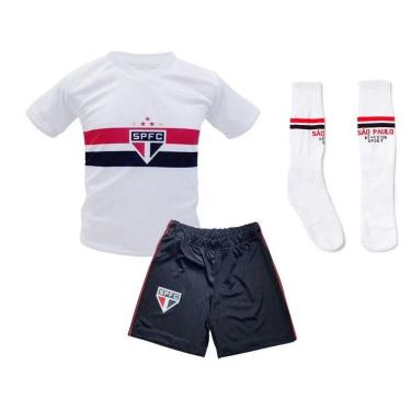 Imagem de Uniforme Infantil São Paulo Kit 3 Pçs Meião Branco Oficial