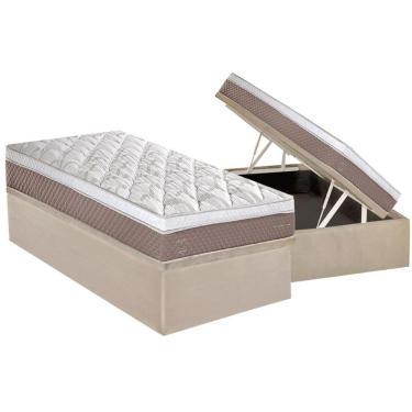 Imagem de Cama Box Baú Solteiro: Colchão Molas Ensacadas Herval C1624 + Base Crc Suede Clean (88x188)
