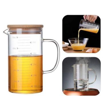 Imagem de Jarra Medidora de Vidro 1L Dosadora Medidas com Tampa de Bambu Wolff