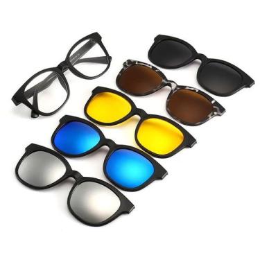 Imagem de Armação Para Óculos De Grau + 5 Lentes Clip On De Sol - VINKIN, Preto