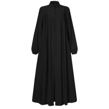 Imagem de Vestido Muçulmano Elegante Preto De Manga Longa Com Gola Alta E Bolso 