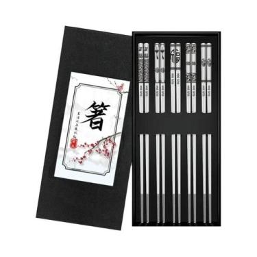 Imagem de Hashis De Aço Inoxidável 304 Antiderrapantes, 5 Pares, Reutilizáveis, 