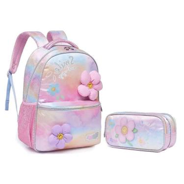 Imagem de Kit Mochila e Estojo Duplo Escolar Infantil Pack Me Daisy Rosa - Pacific