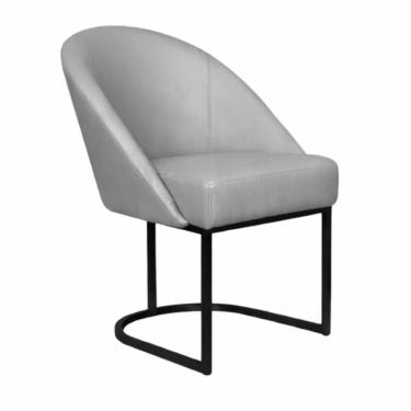 Imagem de Cadeira Lua Metal Preto Decorativa Estofada em Corino Cinza para Sala e Escritório