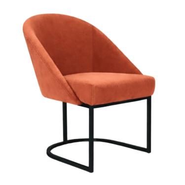 Imagem de Cadeira Lua Metal Preto Decorativa Estofada em Veludo Terracota para Sala e Escritório