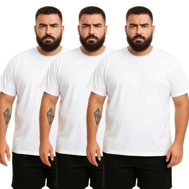 Imagem de Kit 3 Camisetas Masculina Plus Size Lisa Algodão Premium-Masculino