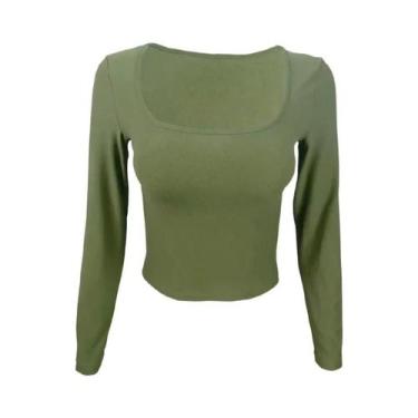 Imagem de Camiseta Feminina Slim Fit De Manga Longa Com Gola Quadrada, Blusa Jus