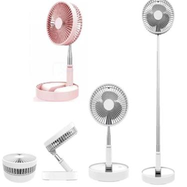 Imagem de Ventilador Portátil sem Fio de Coluna 20cm 3 Pás 3 Velocidades Branco Ventilador Silencioso Retrátil - Dobrável e Altura
