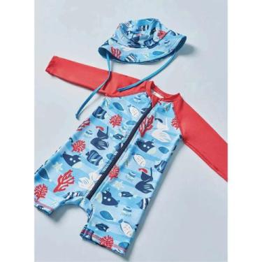 Imagem de Macacão Bebê Menino em Malha UV Dry c/Proteção UV 50+ LucBoo, Azul cla