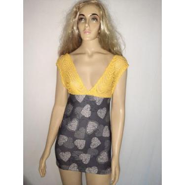 Imagem de Vestido tubinho amarelo de renda com saia floral estampada (Tam: P) - 