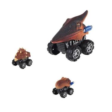 Imagem de Kit 3 Brinquedos Carrinho Carro Miniatura Dinossauro Fricção - Etitoys