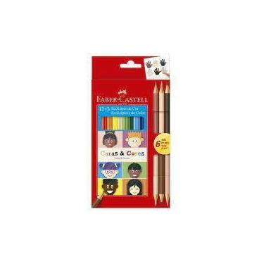 Imagem de Lápis de Cor Sextavado Caras e Cores Estojo com 12 Cores + 3 Lápis Bic