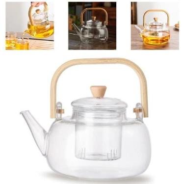 Imagem de Chaleira de Vidro com Infusor 1L Borossilicato Alça de Bambu para Chá 