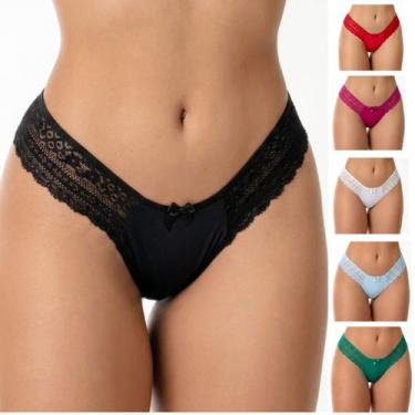 Imagem de Kit 3 Calcinhas tanga Fio Dental Maravilha Renda Lateral e Forro Algod