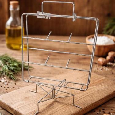 Imagem de Espeto Grelha Costelão Suporte Aço Inox 40x40cm para Churrasco Fogo de