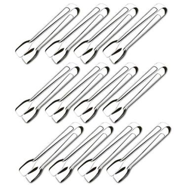 Imagem de Kit 12 Pegadores de Aço Inox 18cm Churrasco Salada Frios Pinça para Ge