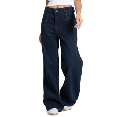 Imagem de Calça Jeans Sawary Wide Leg Petit Brilho - 283750 - Azul escuro 38, Az