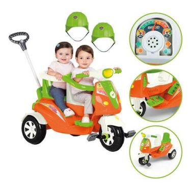 Imagem de Triciclo Duas Crianças Para Passeio Moto Duo 2 Em 1 Com Protetor Pedal