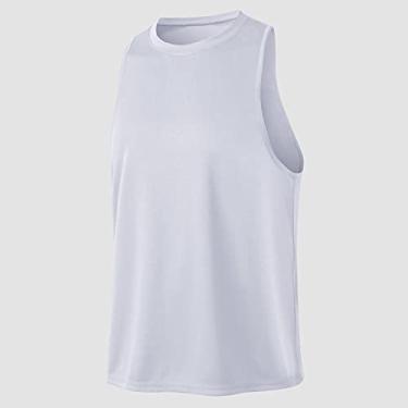 Imagem de Colete esportivo masculino gola O sem mangas elástico e secagem rápida academia fitness regata solta camiseta(Large)(Branco)