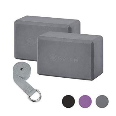 Imagem de Gaiam Yoga Block 2 unidades e conjunto de alças de ioga - Blocos de ioga com alça, pilates e adereços de ioga para ajudar a estender e aprofundar os alongamentos, kit de ioga para estabilidade