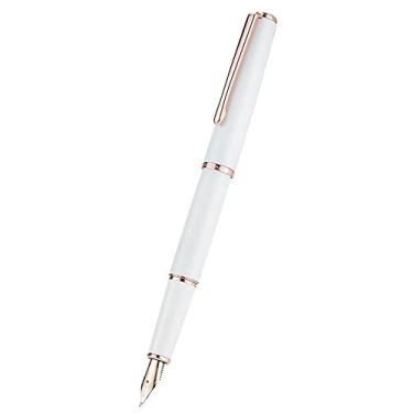 Imagem de Caneta-tinteiro de metal branco, banhado a ouro rosa EF/ F Nib caneta escrita