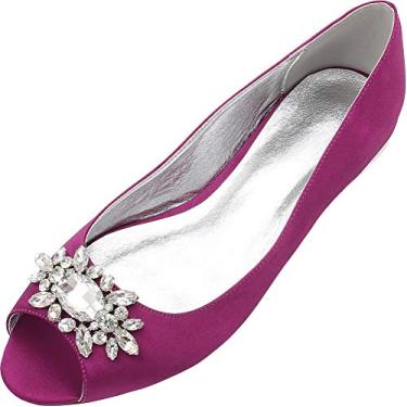 Imagem de Sapato de casamento feminino peep toe strass sem salto para noivas dama de honra, Roxa, 7.5