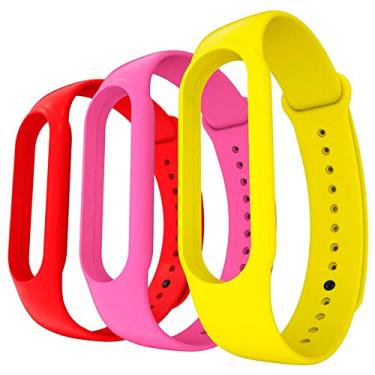 Imagem de Kit 3x Pulseiras Vermelho/Amarelo/Rosa Silicone Compatível com Xiaomi Mi Band 3 4 Mi Band 5 6 (Mi Band 3 4)