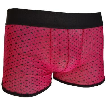 Imagem de Cueca Boxer Em Tule Transparente Rosa Com Corações Preto Cuecas Sexlor
