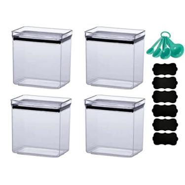 Imagem de Kit 4 Potes 1,3L Hermético Empilháveis, 4 Etiquetas Lousa, 1 Kit Medidores Duplo