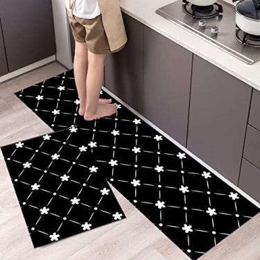 Imagem de Conjunto de tapetes e tapetes de cozinha tapete de banho de microfibra macia absorvente treliça marroquina tapete de cozinha antiderrapante conjunto de corredor 2 peças 16x47 polegadas
