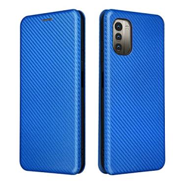 Imagem de Capa flip para Nokia G11, capa híbrida de fibra de carbono PU + TPU capa carteira à prova de choque com alça, suporte, capa carteira para Nokia G11, azul