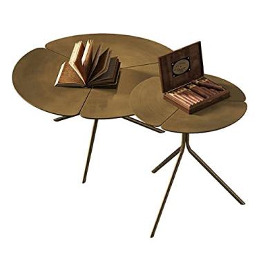 Imagem de SISWIM Mesa de centro moderna metal mesa de centro moldura de metal industrial, conjunto de 2, com detalhes antigos para armazenamento e exibição de mesas de canto