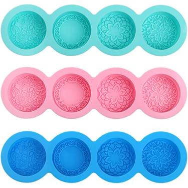 Imagem de Hedume Pacote com 3 moldes de sabão de silicone, molde de silicone para assar em 4 cavidades diferentes formas de flores, moldes de sabonete artesanais, antiaderentes e sem BPA, perfeito para fazer sabonete, bolo de chocolate feito à mão
