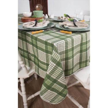 Imagem de Toalha De Mesa Retangular Em Tecido Linho Estampado Xadrez Verde