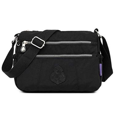 Imagem de MINTEGRA Bolsa de ombro feminina à prova d'água, leve, de nylon, para trabalho, viagem, bolsa carteiro, Preto, Small