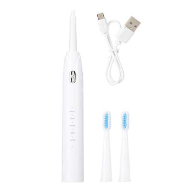 Imagem de Escova de dentes USB com 5 modos à prova d'água escova de dentes elétrica vibração escova de dentes adulto suprimentos de limpeza de dentes (carregamento branco)