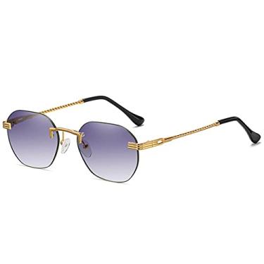 Imagem de Óculos de sol feminino de metal dourado sem armação, lente gradiente sem armação, óculos de sol fashion para homens UV400,03 dourado, cinza, tamanho único