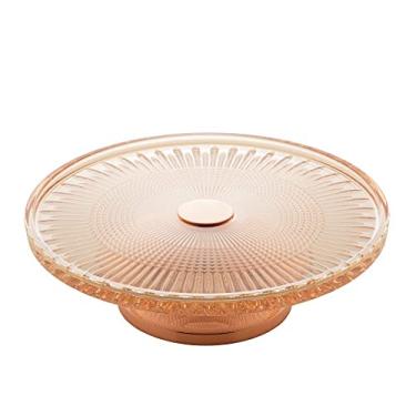 Imagem de PRATO P/BOLO CRISTAL ÂMBAR C/PÉ AÇO QUEEN ROSE 32cm