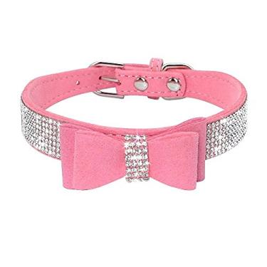Imagem de Beirui Coleira de couro com strass para cães e gatos – Diamantes de cristal brilhante cravejados para cães pequenos e médiosBeirui Neck:8-10"(12") rosa CL164PI-XS