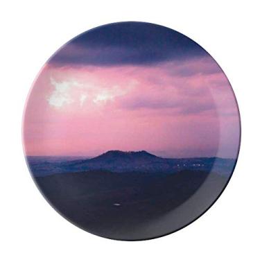 Imagem de Prato de céu de porcelana decorativa com nuvens escuras rosa salver louça de jantar