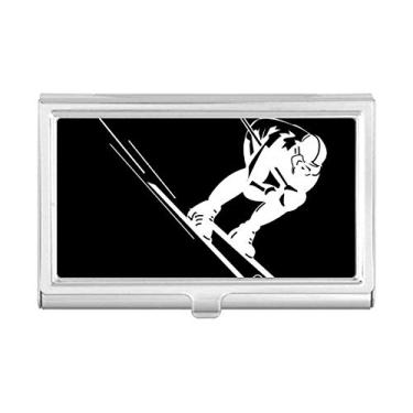 Imagem de Bolsa de bolso preta esportiva com ilustração de estampa de esqui e porta-cartões