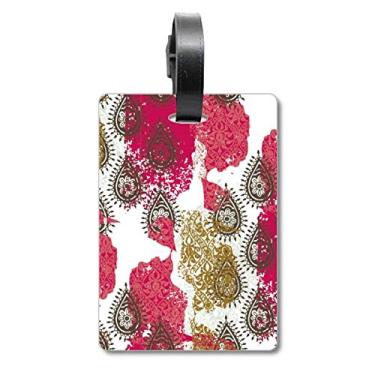 Imagem de Bolsa de viagem com estampa abstrata e folha vermelha amarela com etiqueta para cartão de bagagem