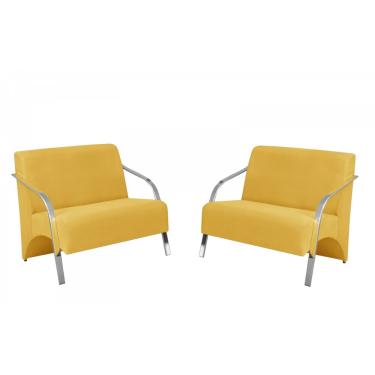 Imagem de Kit 2 Poltronas Namoradeira 2 Lugares Vênus Braço Alumínio D Salla Suede